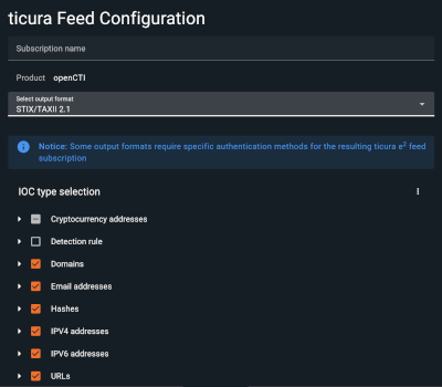 Screenshot der Feed-Konfigurationsseite