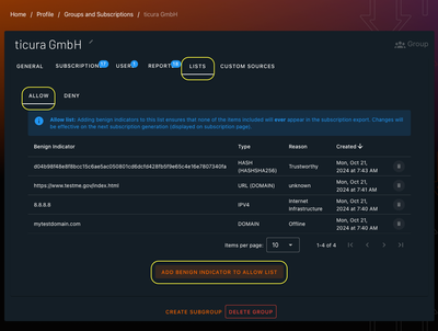 Screenshot der ticura Allow- und Deny-Listenverwaltung